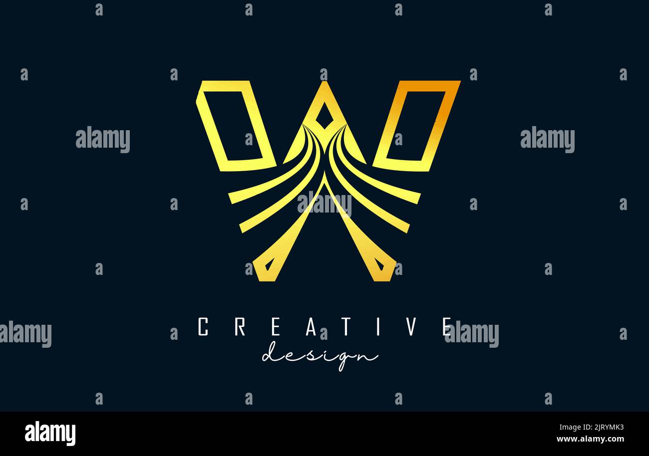 Golden Outline Creative letter W logo with leading lines and road ...