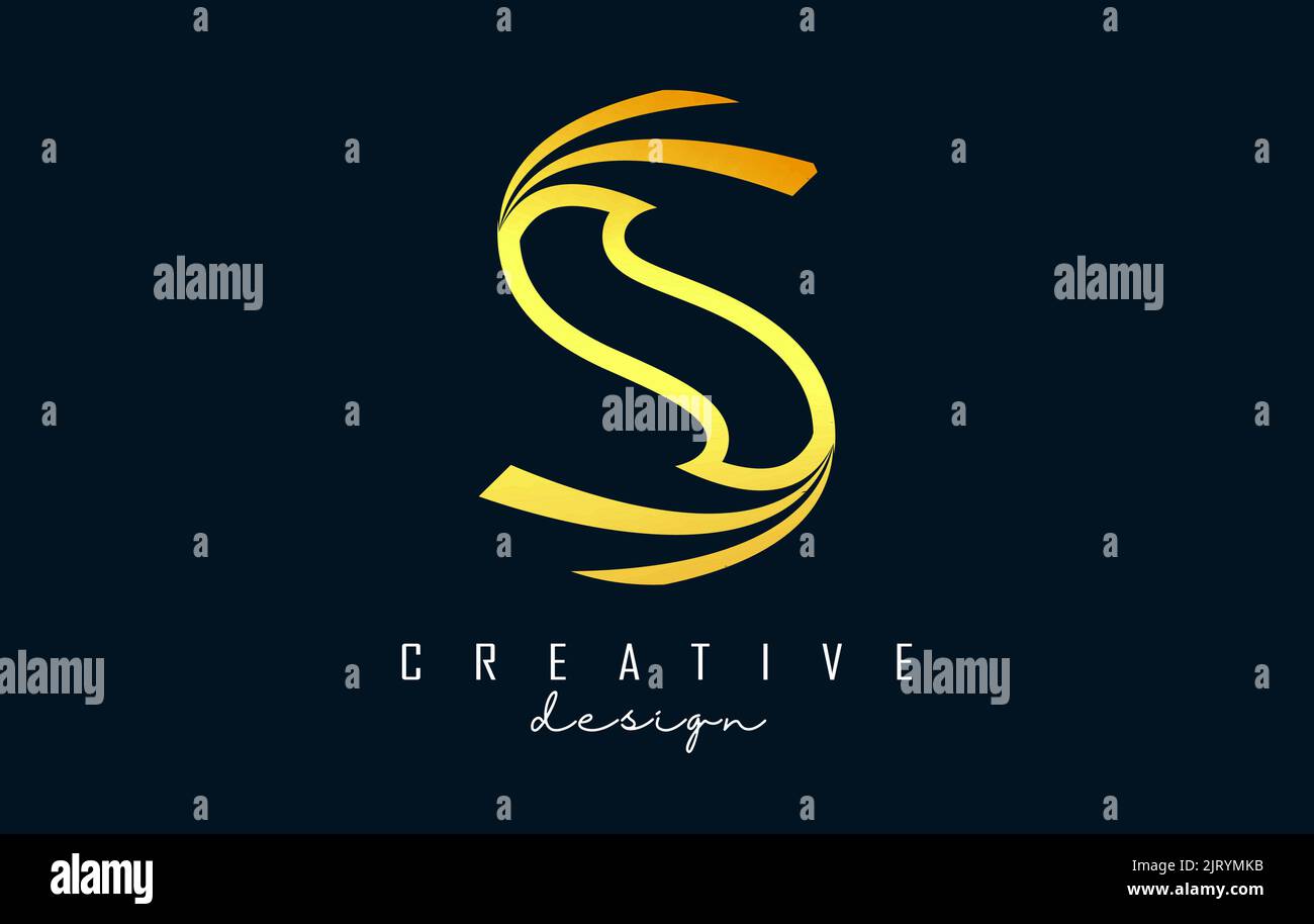 Golden Outline Creative letter S logo with leading lines and road ...