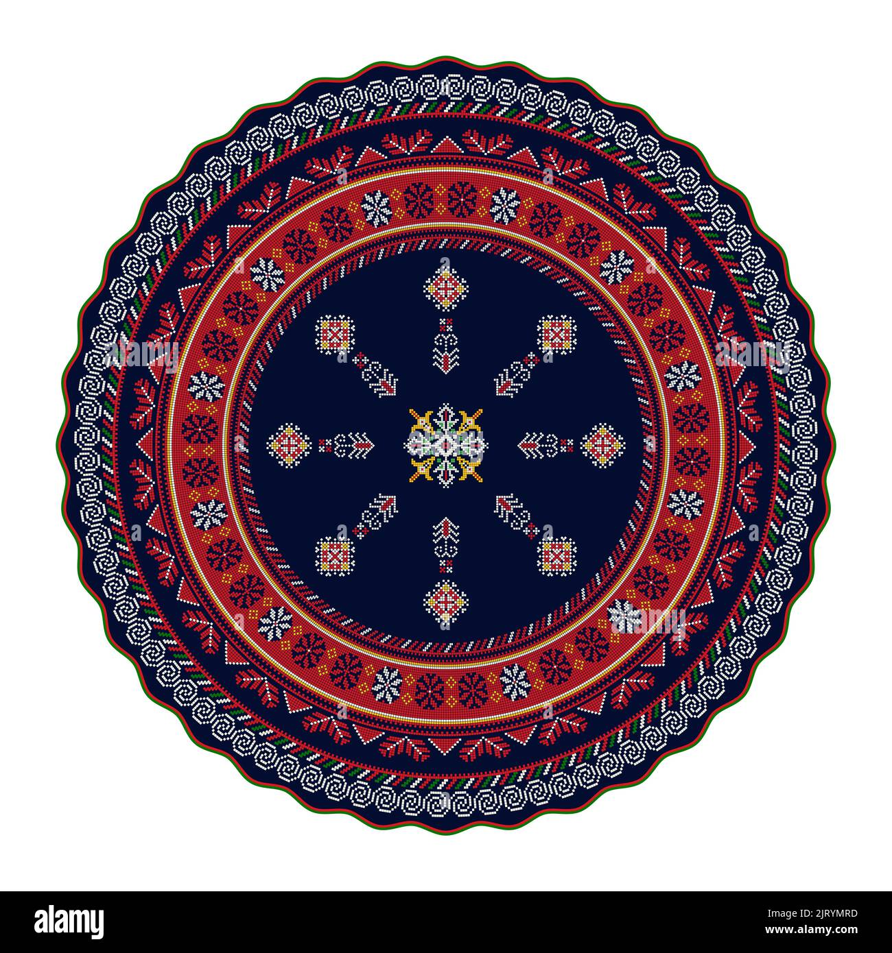 Ukrainian embroidery round symbol, vector graphic over white background Stock Photo