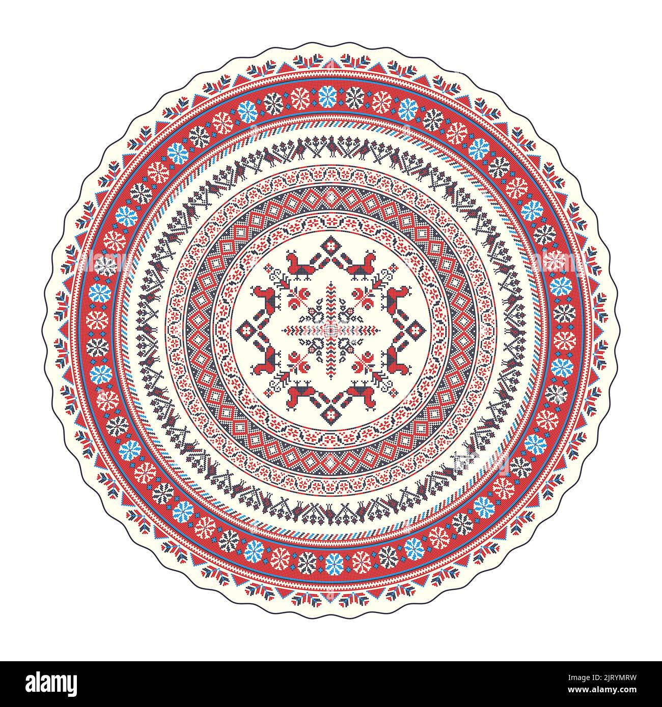 Ukrainian embroidery round symbol, vector graphic over white background Stock Photo