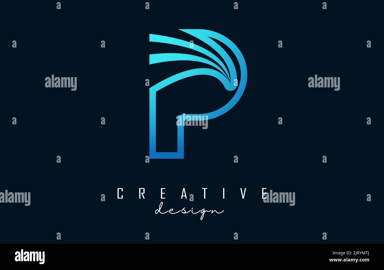 Outline Creative letter P logo with leading lines and road concept ...