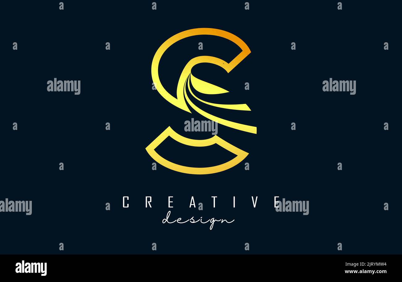 Golden Outline Creative letter S logo with leading lines and road ...