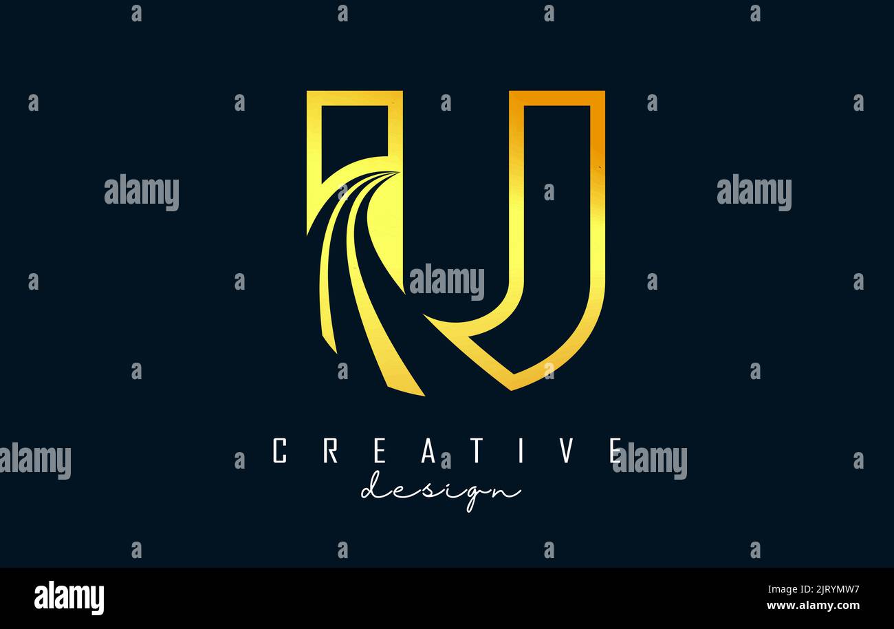 Golden Outline Creative letter U logo with leading lines and road ...