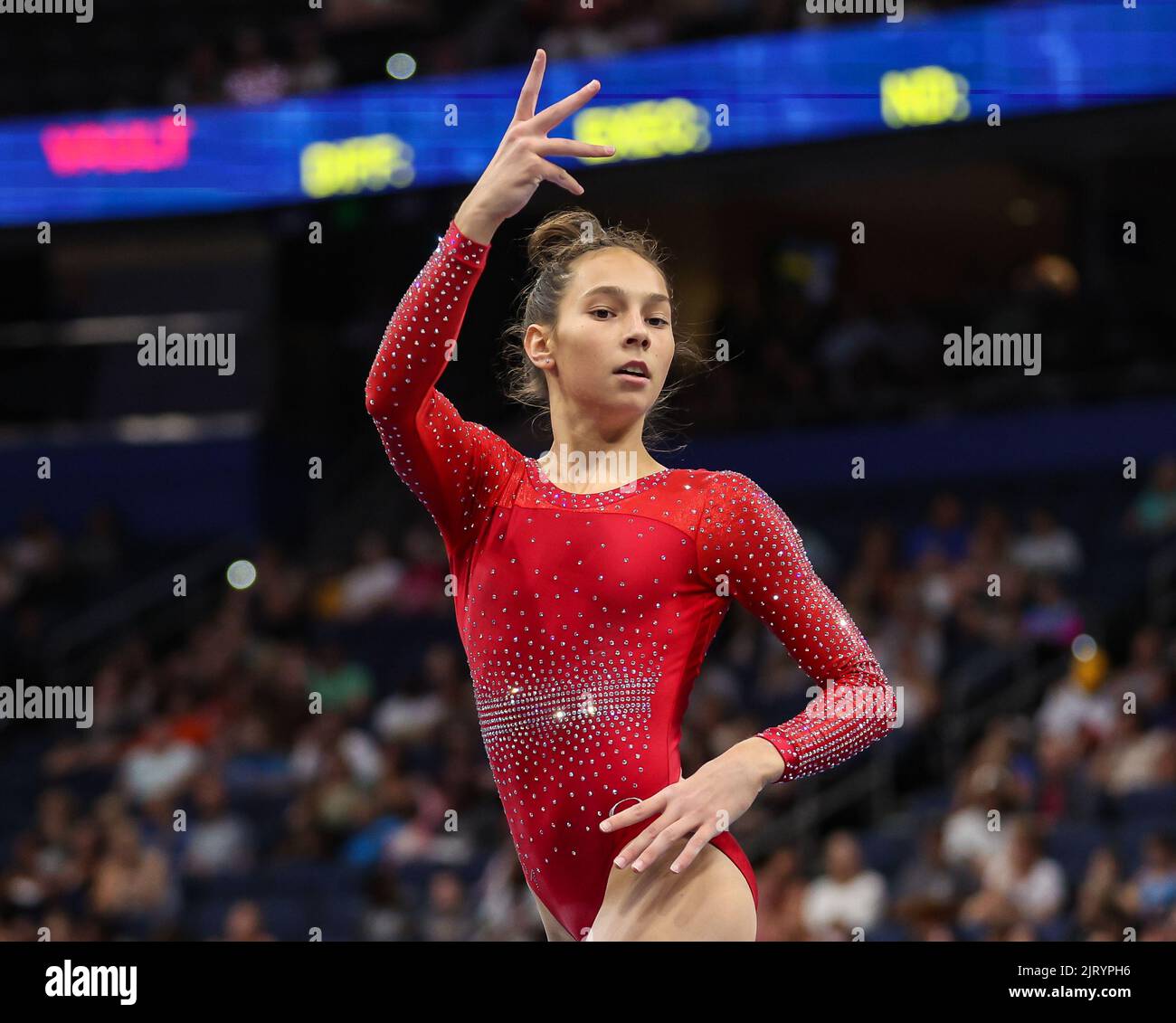 August 21, 2022 Brooke Pierson of WOGA competes on the floor exercise during the finals of the