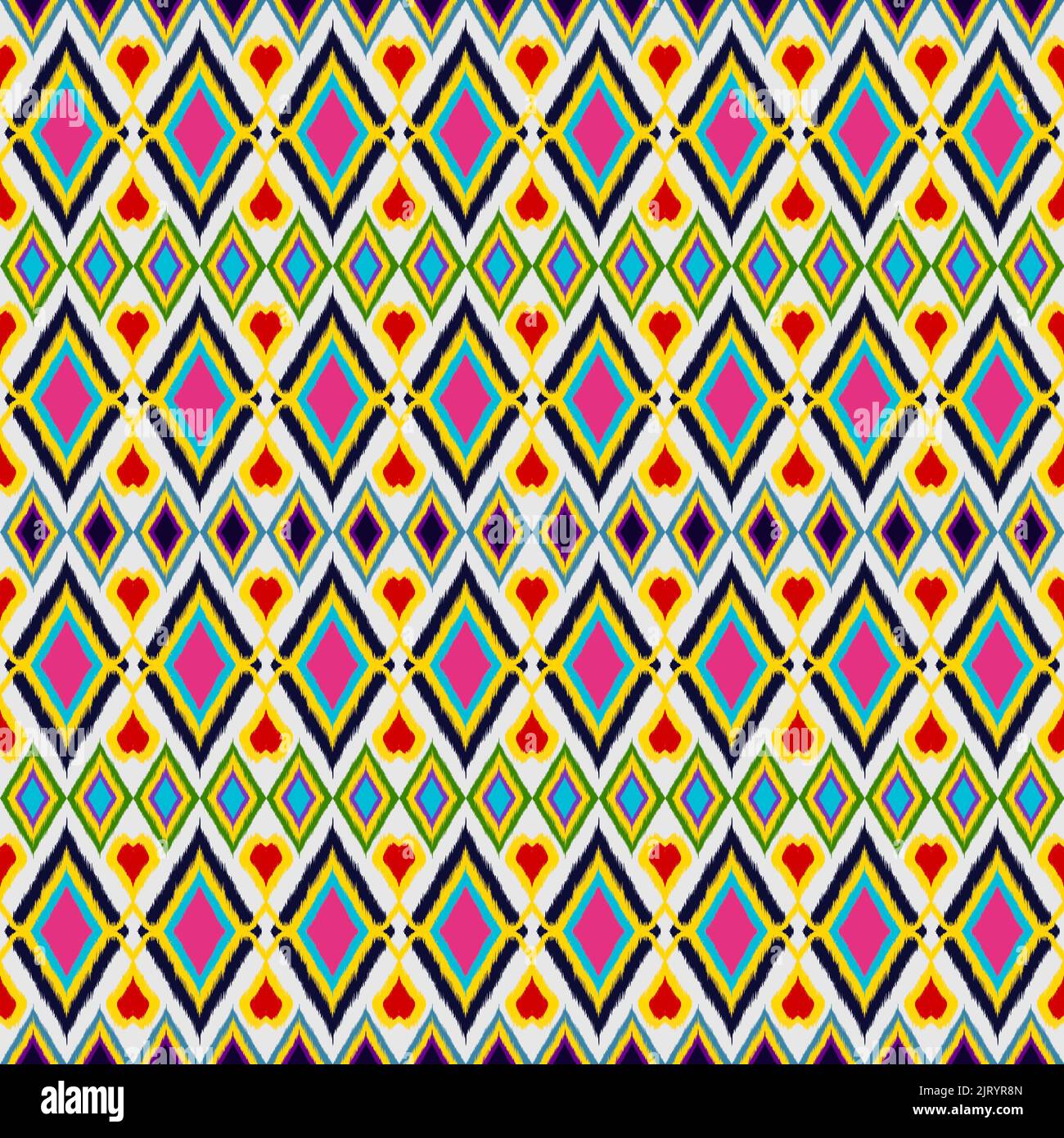 Ikat geometric folklore ornament. Seamless striped pattern in Aztec style. Figure tribal embroidery. Folk pattern. Ikat pattern for background carpet Stock Photo