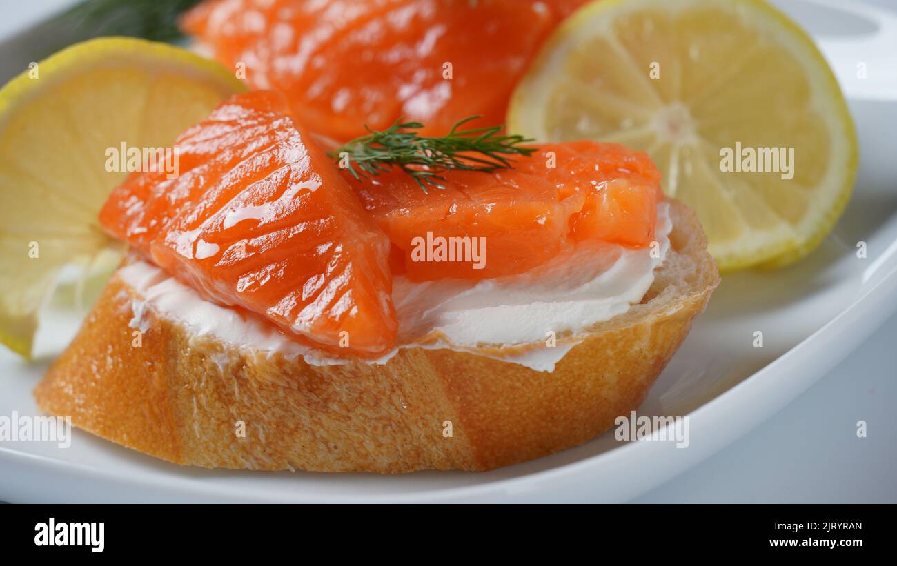 Open sandwiches with trout fillet ,wheat bread with butter and herbs Stock Photo Alamy