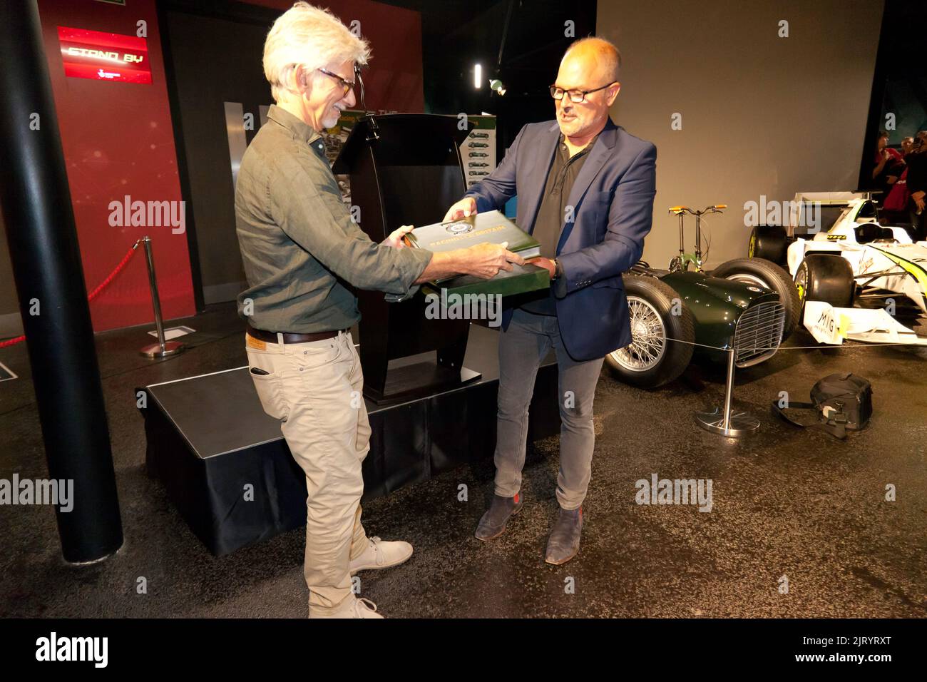 Silverstone Circuit, Silverstone, Nr, Towcester, 26th August, 2022.   Damon Hill  recieving a special award at the 60th anniversary of the British Racing Motors,  at the Silverstone Interactive Museum  John Gaffen/Alamy Live News Stock Photo