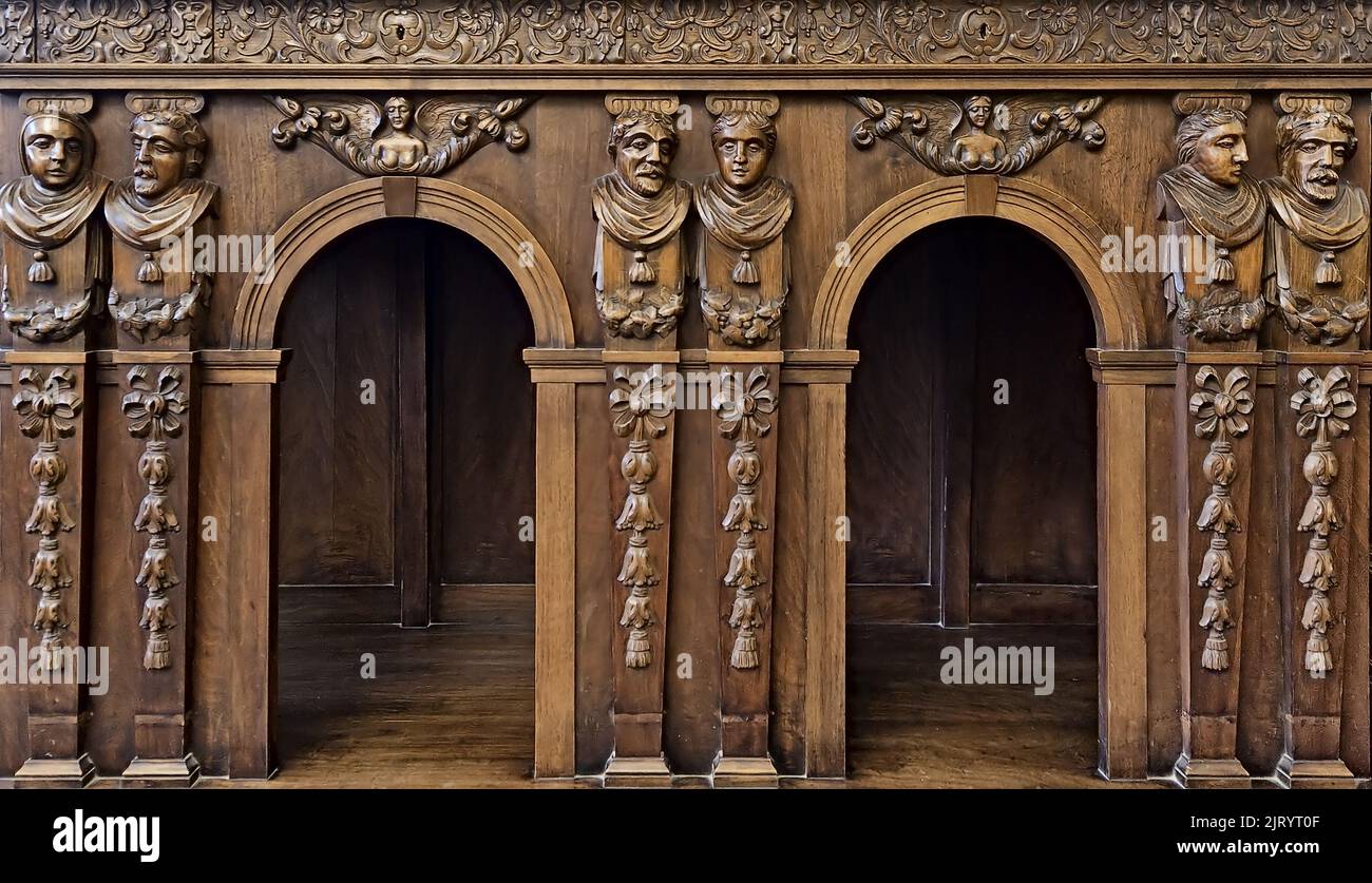 Carved wood paneling of old furniture Stock Photo - Alamy