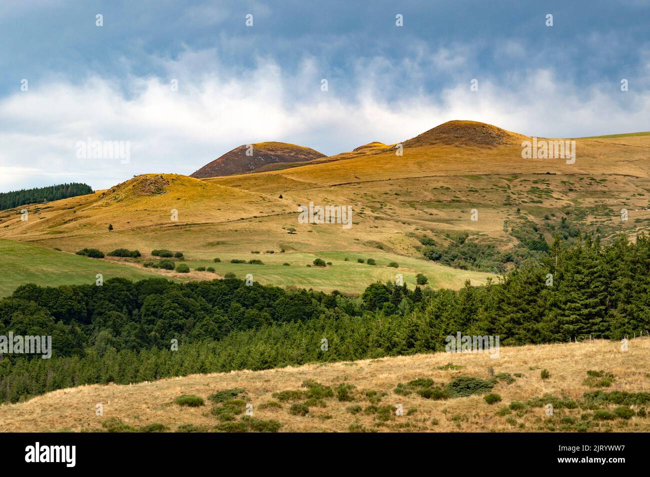 The Auvergne landscape near Mont-Dore seen from the departement road D 996 Stock Photo
