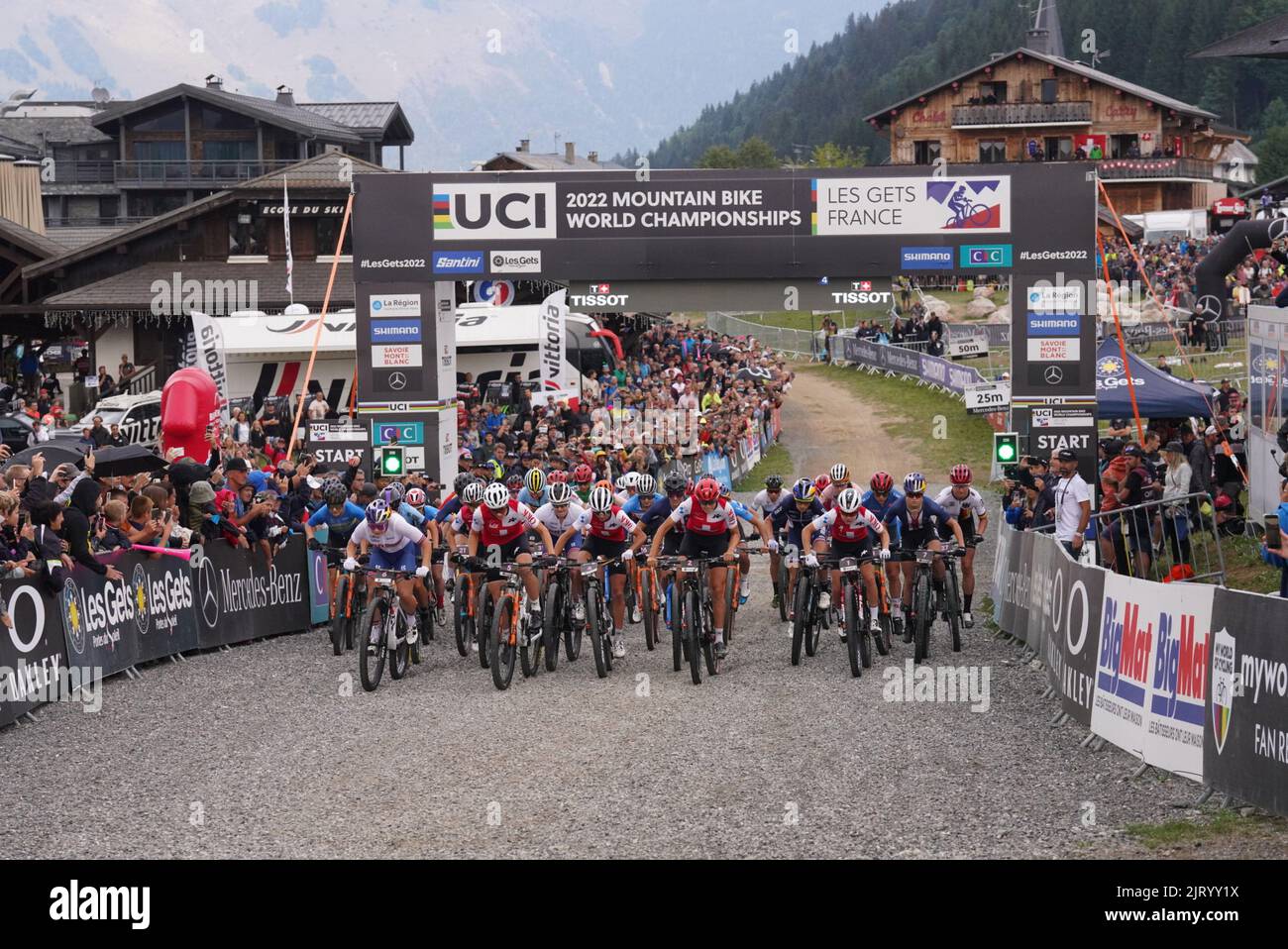 Start race during UCI Mountain Bike World Championships in Les Gets