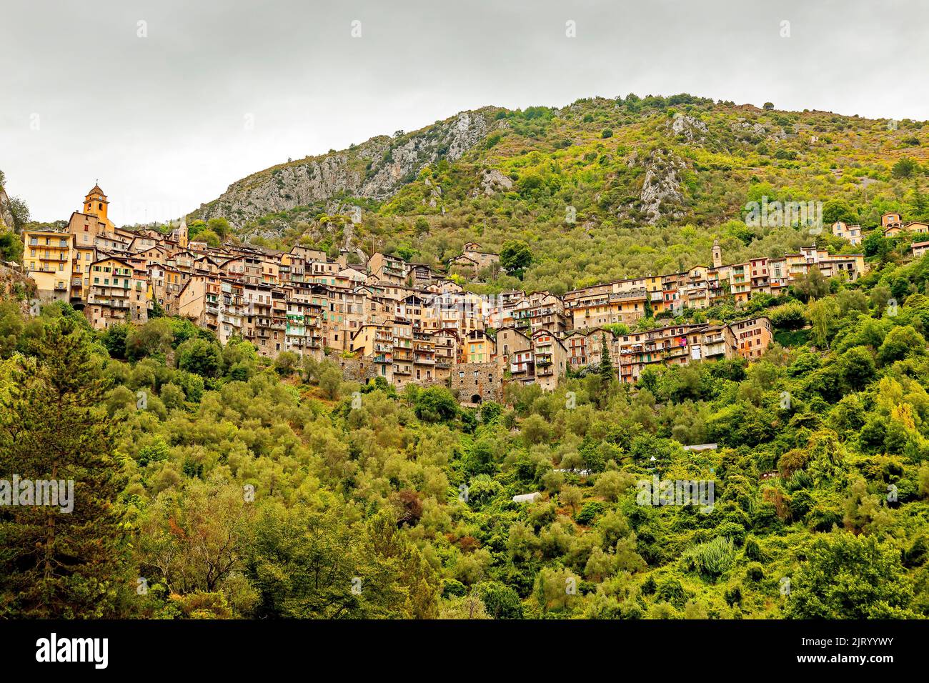 Saorge is a very beautiful medieval town in Alpes-Maritimes department in southeastern France. Stock Photo