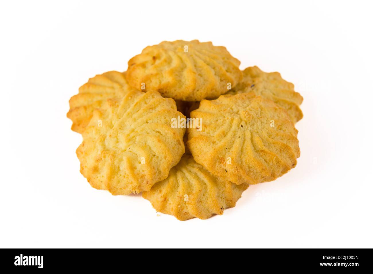 Shortcrust cookies concept. Beautiful tasty golden six butter cookies