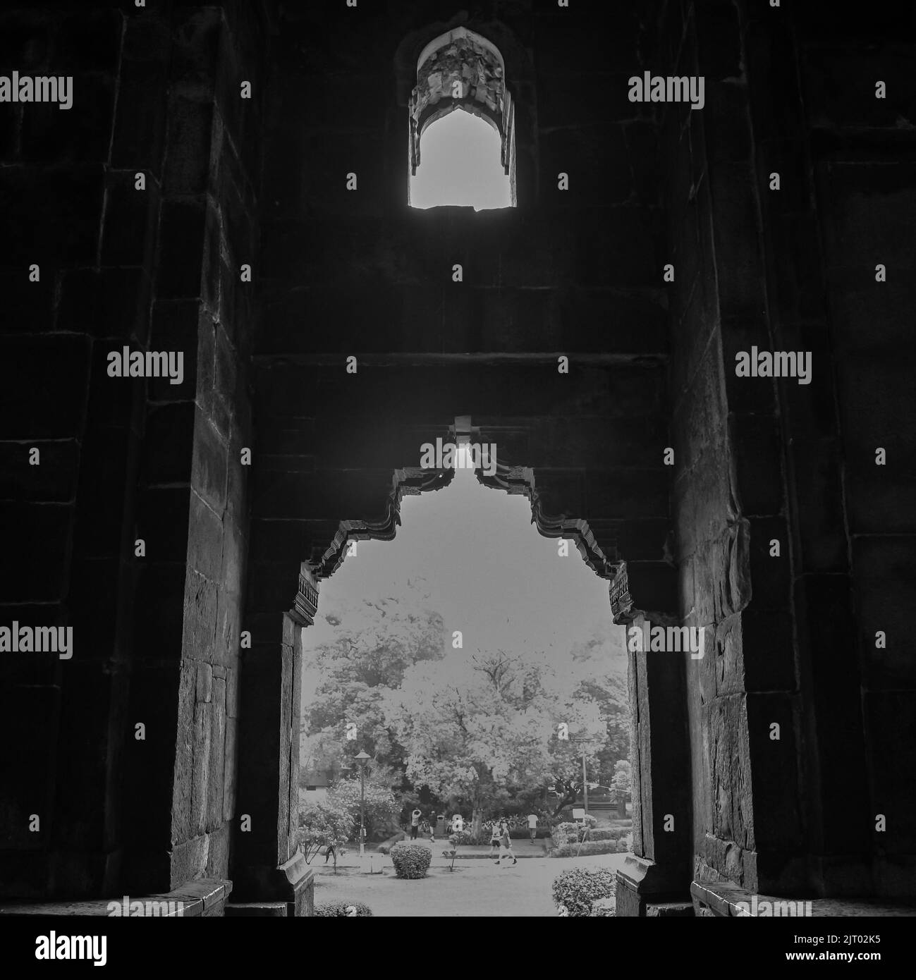 Mughal Architecture inside Lodhi Gardens, Delhi, India, Beautiful Architecture Inside the The Three-domed mosque in Lodhi Garden is said to be the Fri Stock Photo