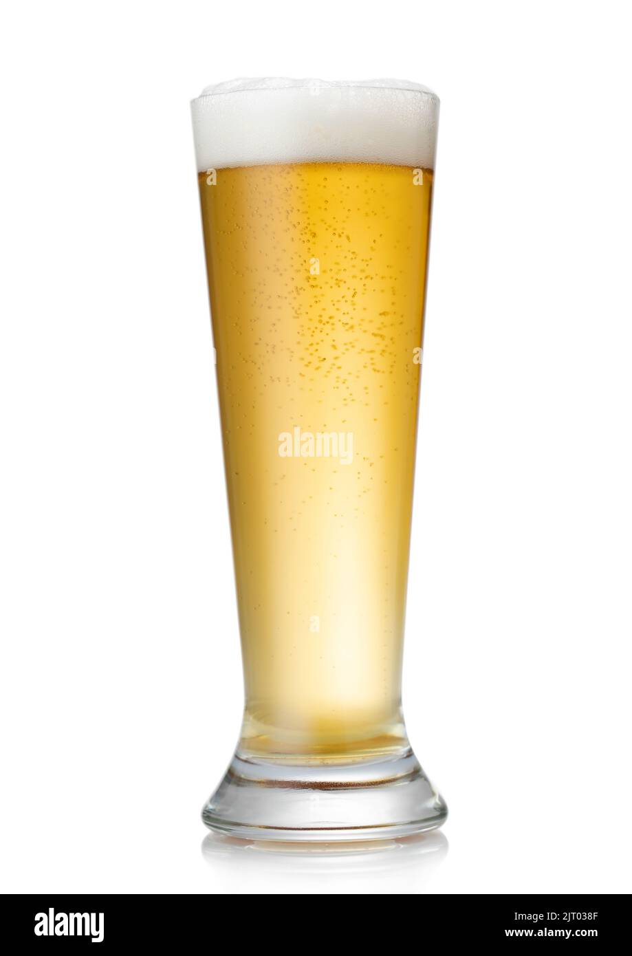 Tall glass of lager premium craft beer on white. Stock Photo