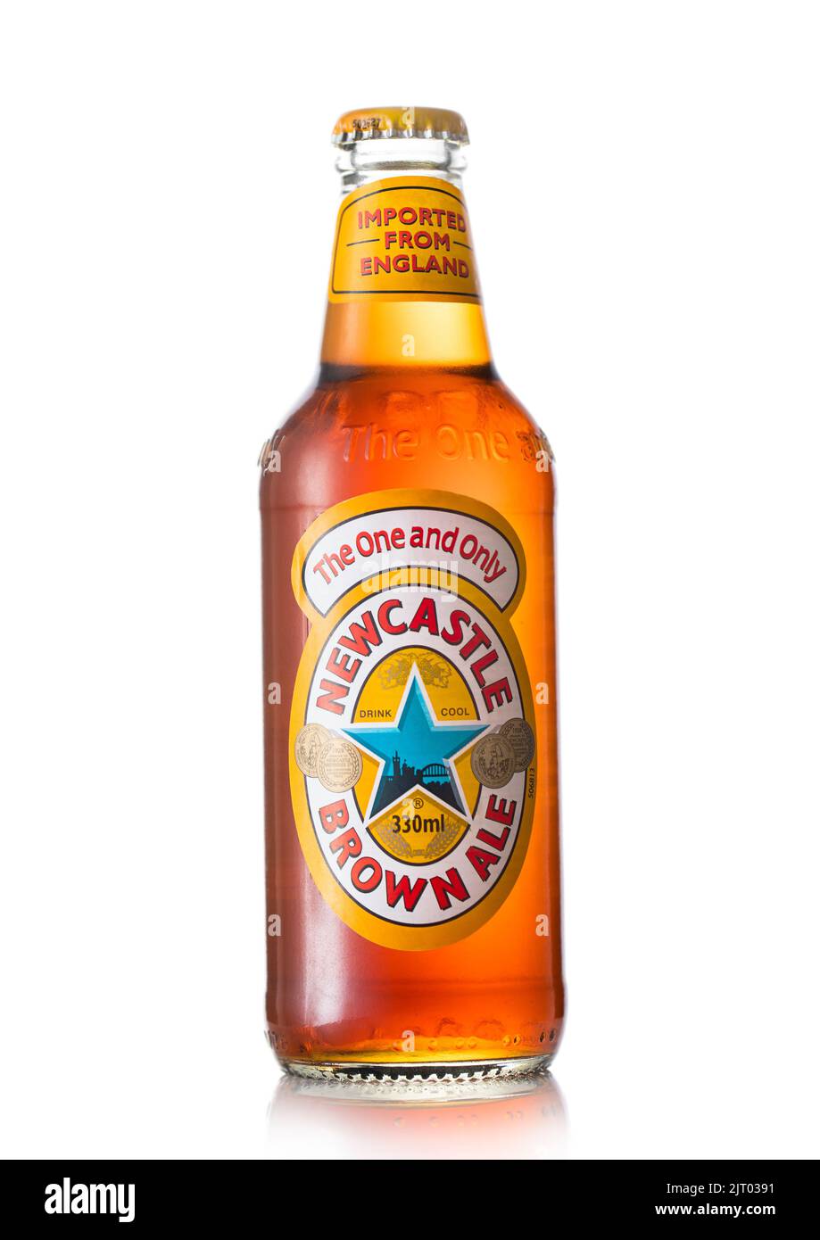 LONDON, UK - JULY 06, 2022: Bottle of New Castle brown ale beer on white. Stock Photo