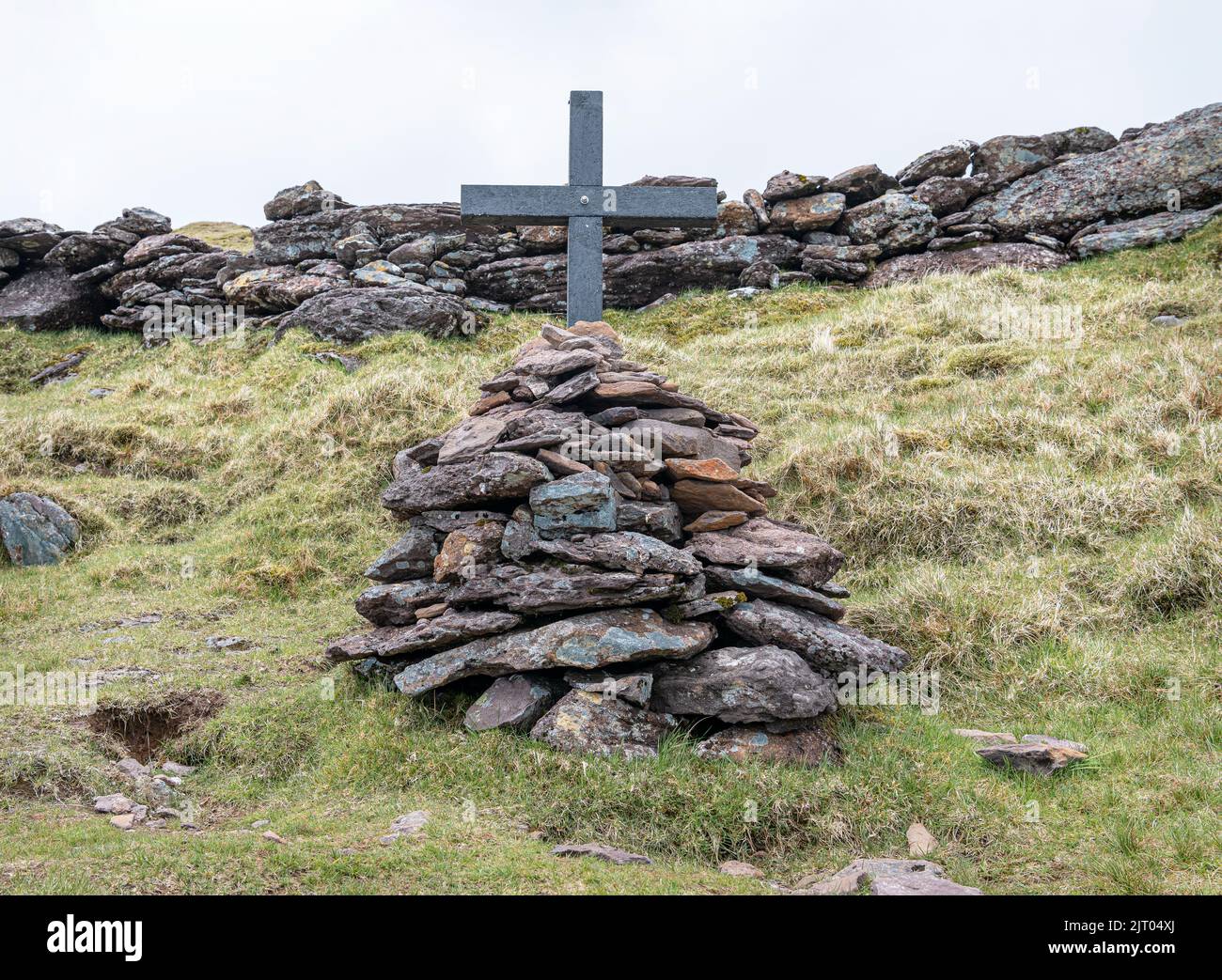 The Fourteenth cross on the West Side Pilgrim's Trail up Mount Brandon in County Kerry, Ireland Stock Photo