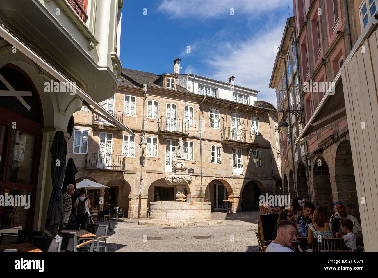 Lugo, Spain. The Fuente de San Vicente Ferrer (Saint Vincent Fountain), situated in Praza do Campo square Stock Photo