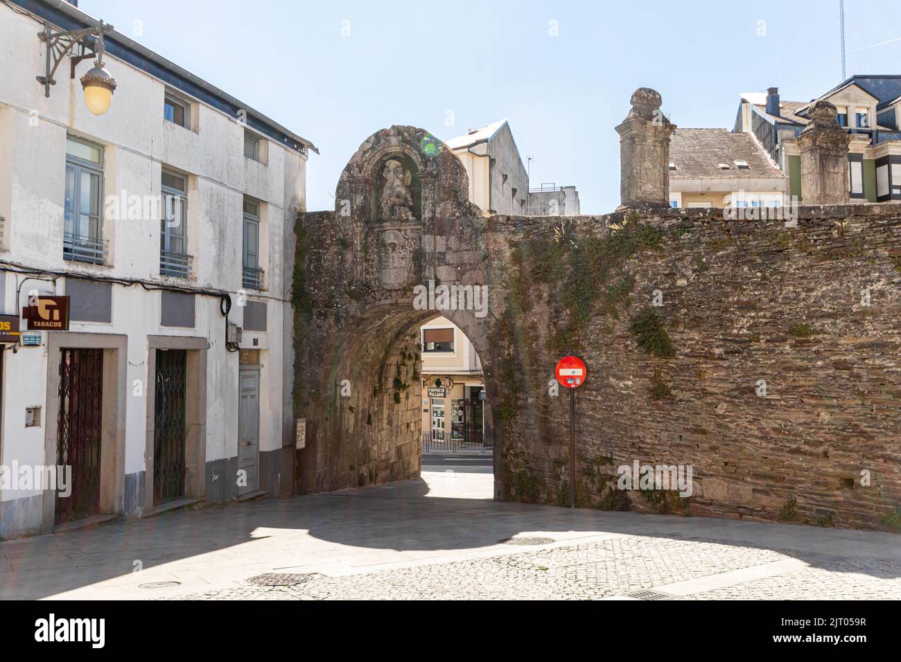 Lugo, Spain. The Puerta de Santiago (St James Gate), part of the Roman city walls Stock Photo