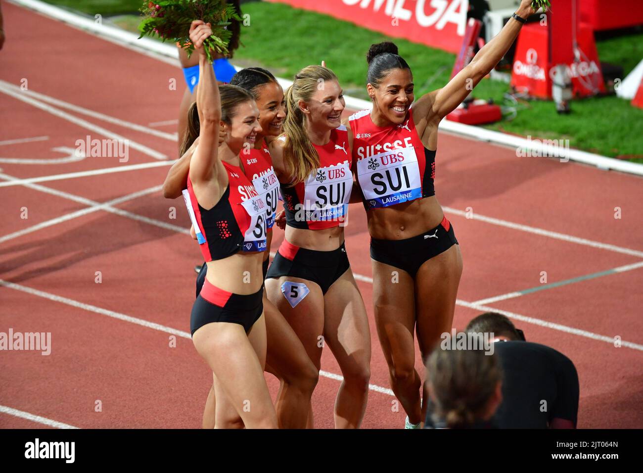 Lausanne, Switzerland. 26th Aug, 2022. 4x100 Women Swiss team 1st