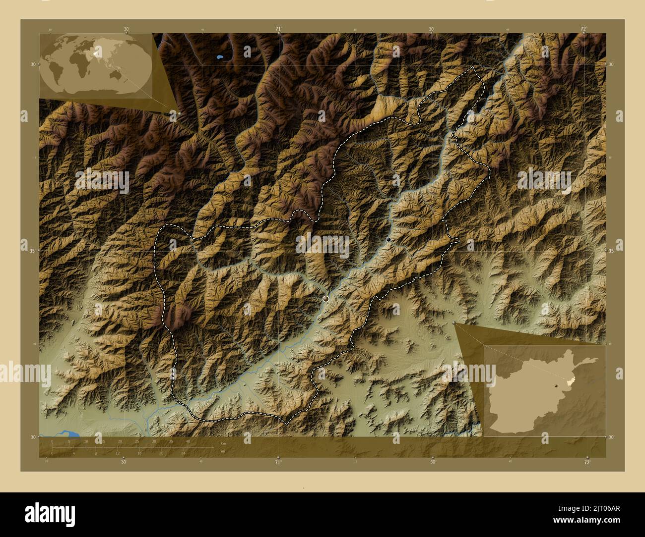 Kunar Province Of Afghanistan Colored Elevation Map With Lakes And Rivers Locations Of Major 4489