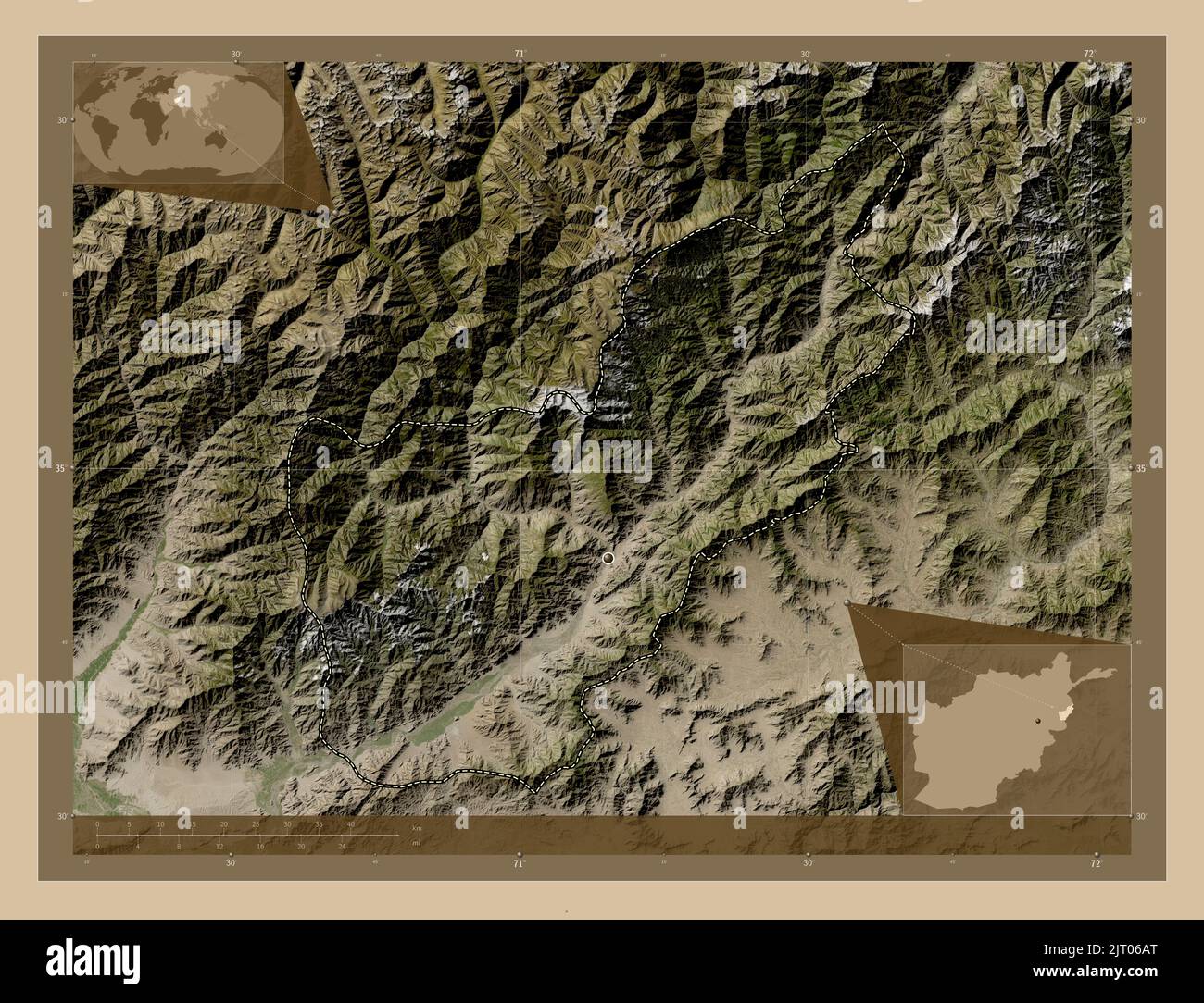 Kunar, province of Afghanistan. Low resolution satellite map. Corner auxiliary location maps Stock Photo
