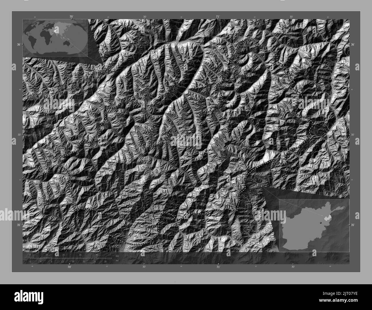 Nuristan, province of Afghanistan. Bilevel elevation map with lakes and ...