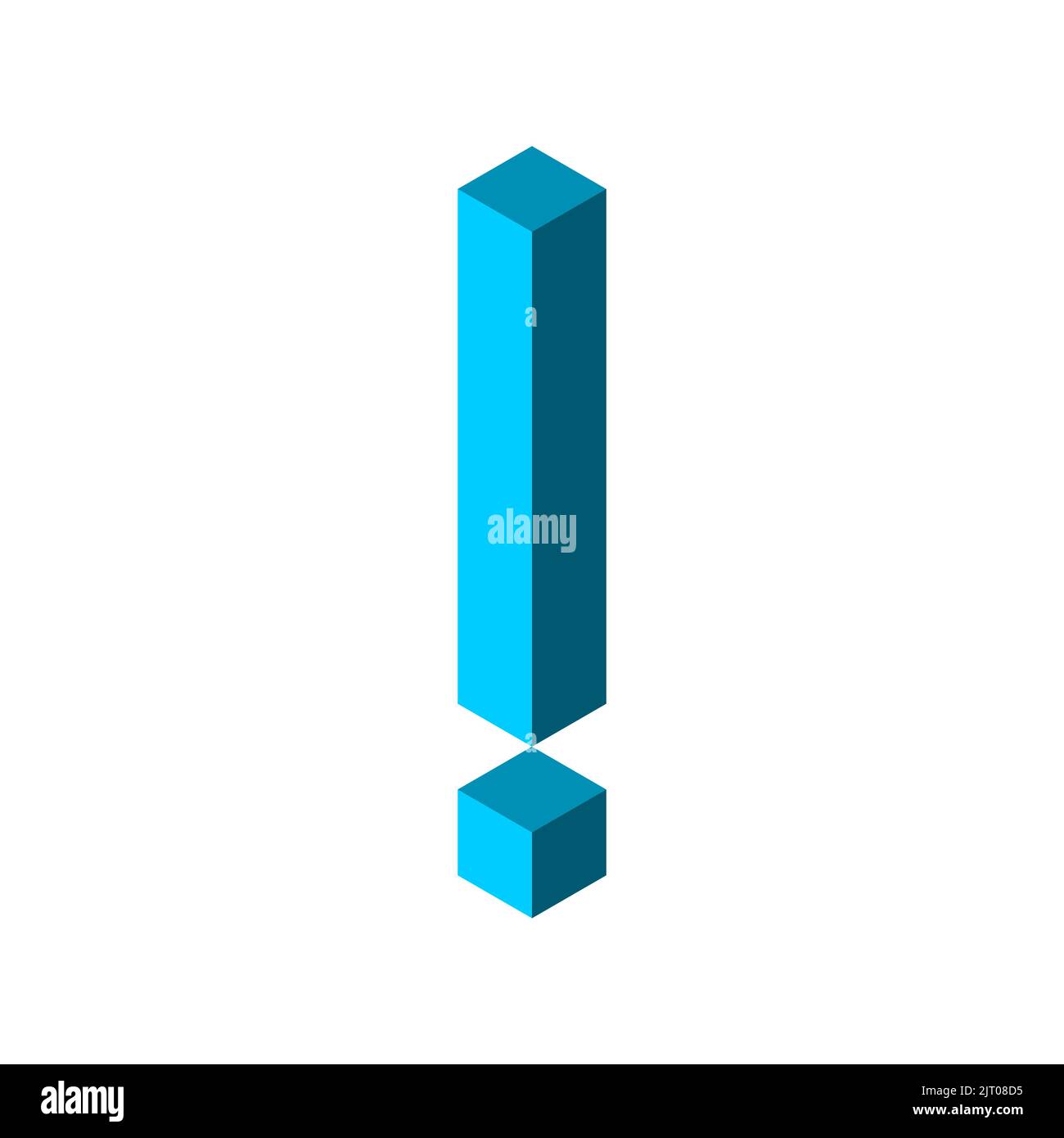 Blue 3D exclamation mark. Geometric exclamation point. Shouting, emphasis, strong feelings, excitement. Isometric shape made of cubes. Vector Stock Vector