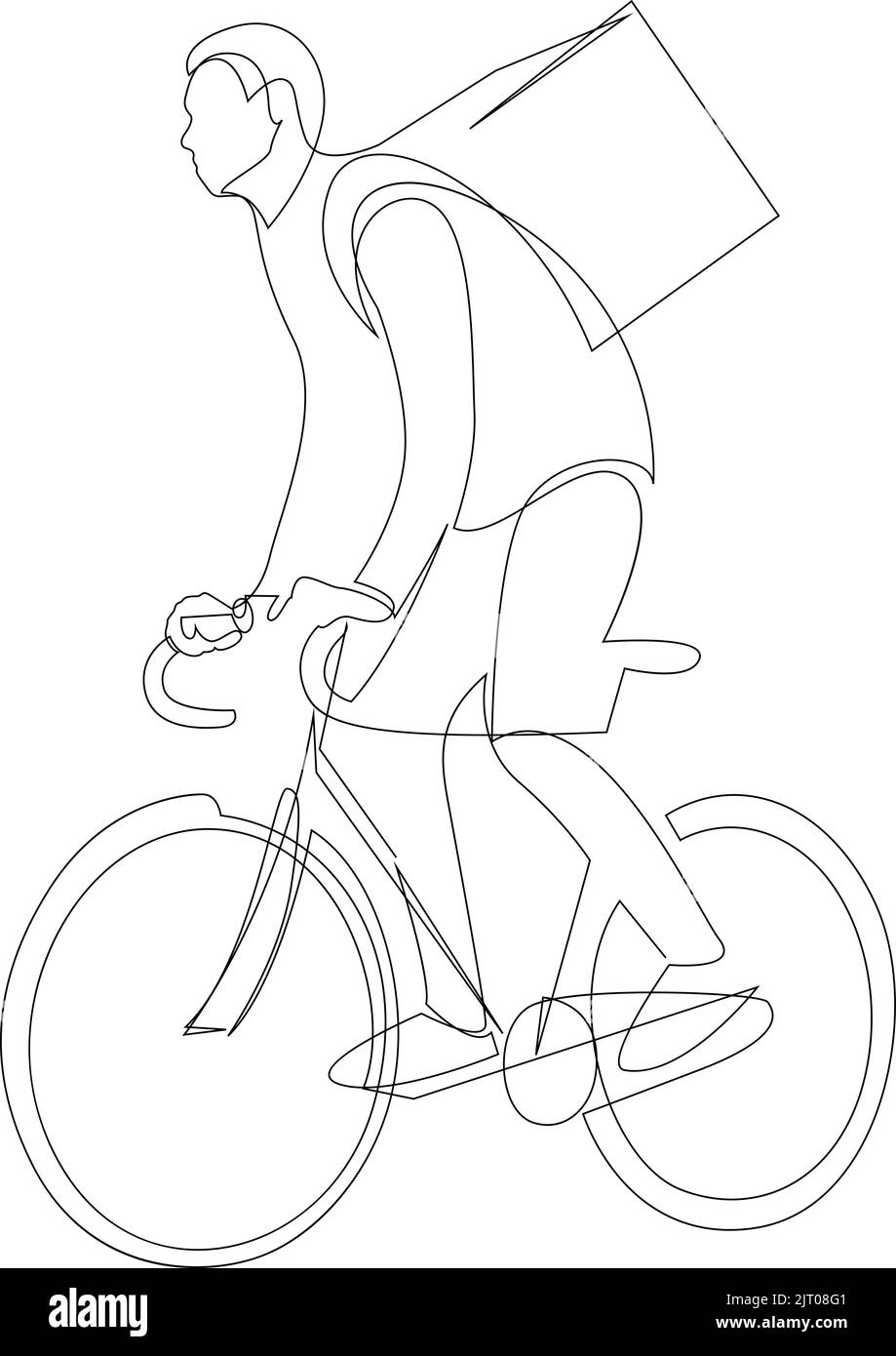 Continuous line drawing of delivery man on the bike. Vector illustration Stock Vector