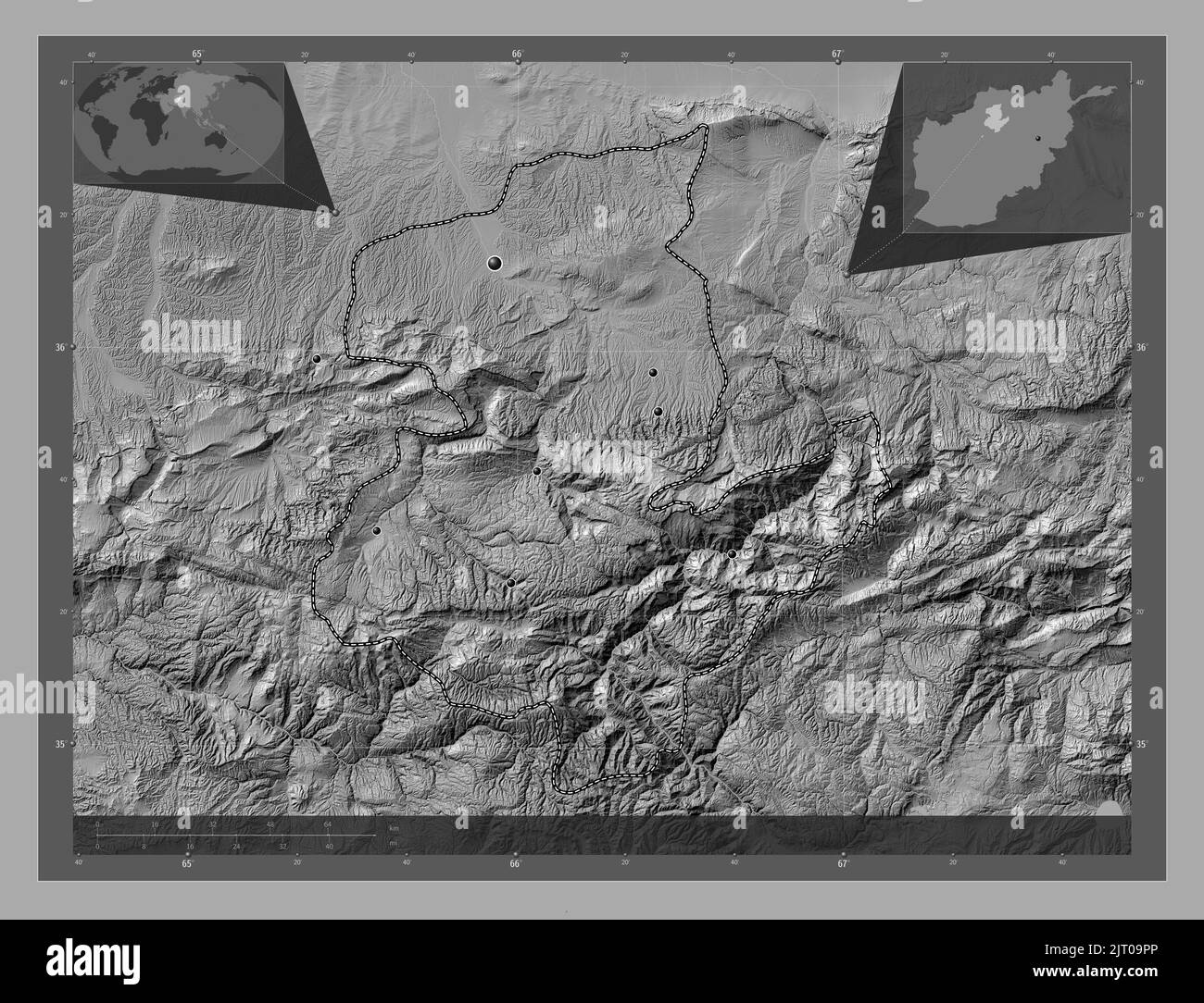 Sari Pul, province of Afghanistan. Bilevel elevation map with lakes and ...