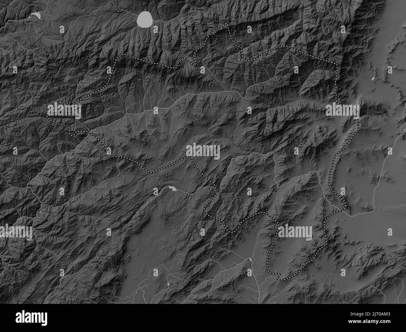 Wardak, province of Afghanistan. Grayscale elevation map with lakes and rivers Stock Photo