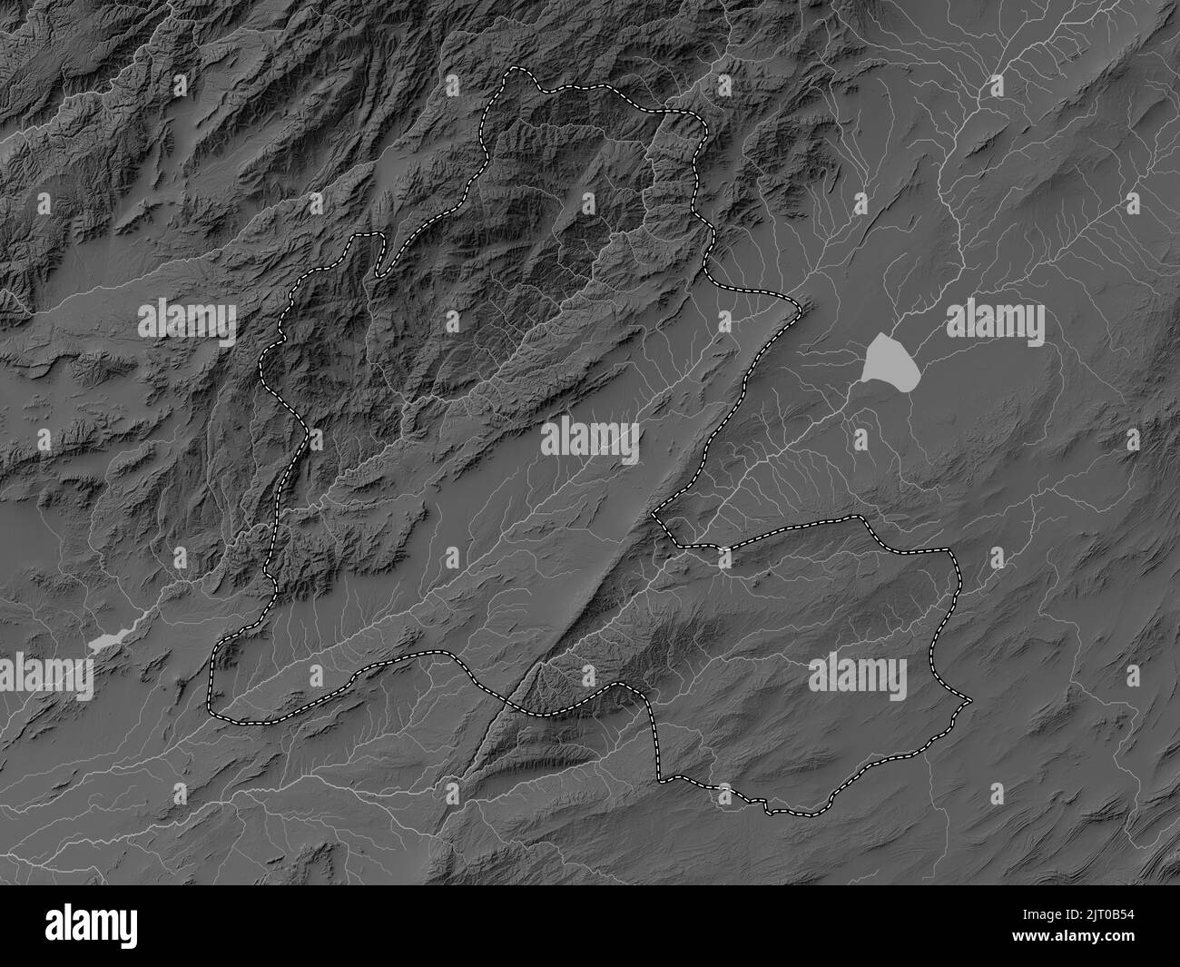 Zabul, province of Afghanistan. Grayscale elevation map with lakes and rivers Stock Photo