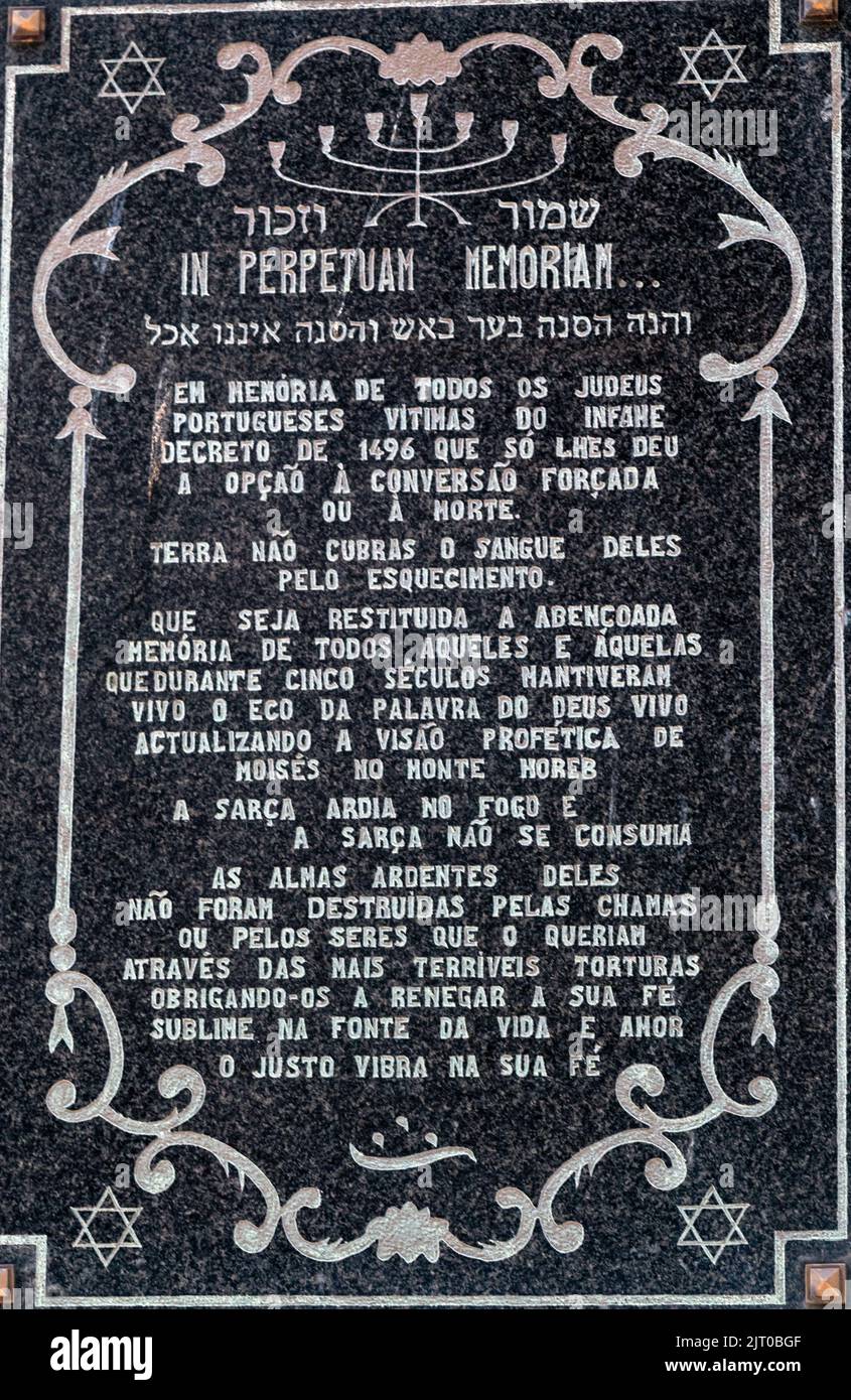 A Memorial Stone in The Old Jewish Quarter In Porto Portugal Stock Photo