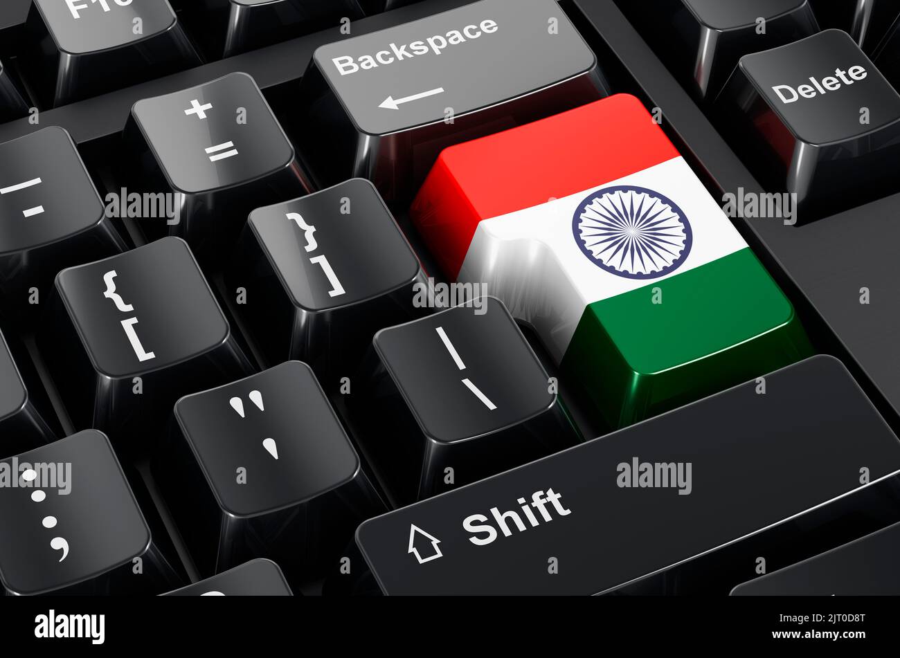 Indian flag painted on computer keyboard. Online business, education in India concept. 3D rendering Stock Photo