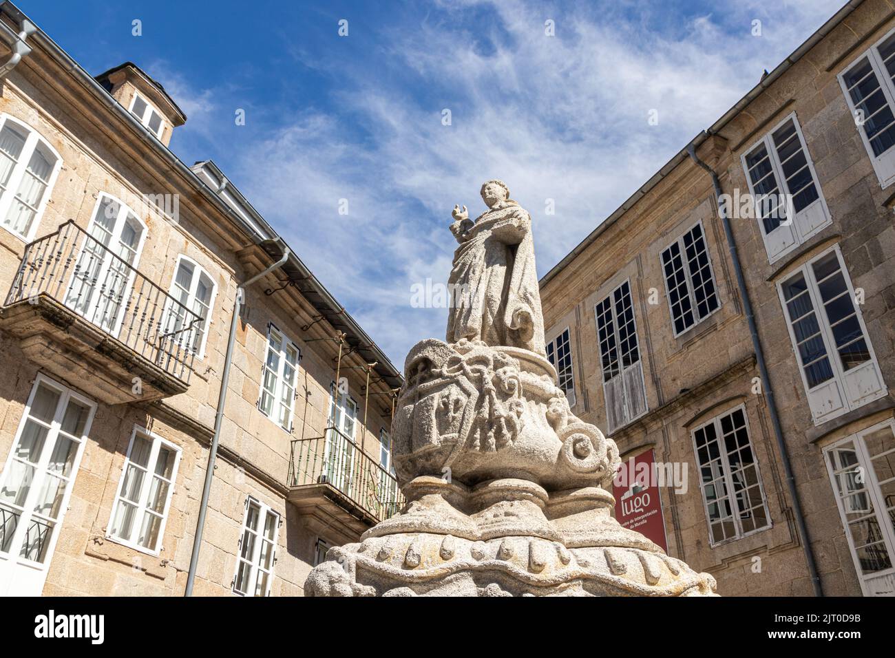 Lugo, Spain. The Fuente de San Vicente Ferrer (Saint Vincent Fountain), situated in Praza do Campo square Stock Photo