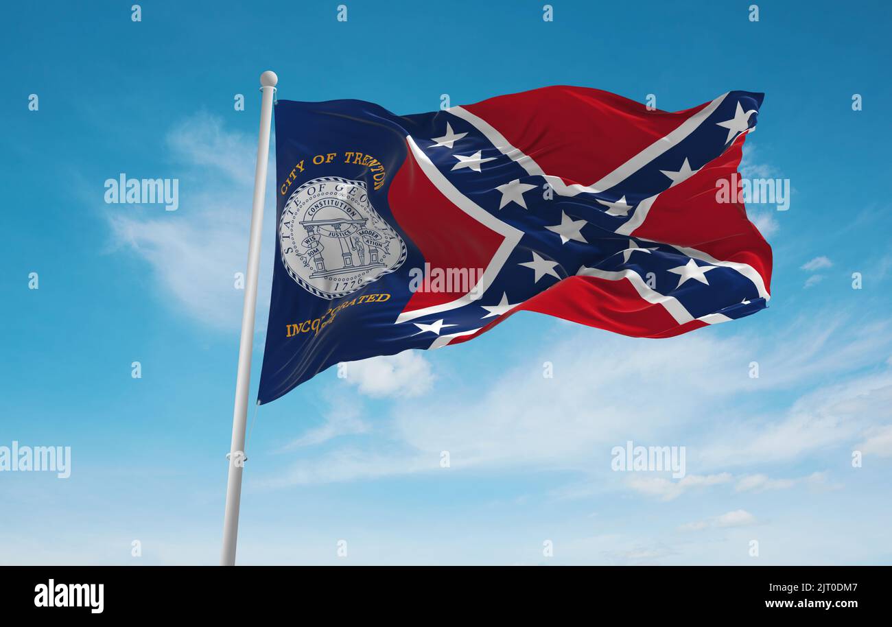 official flag of Trenton, untied states of America at cloudy