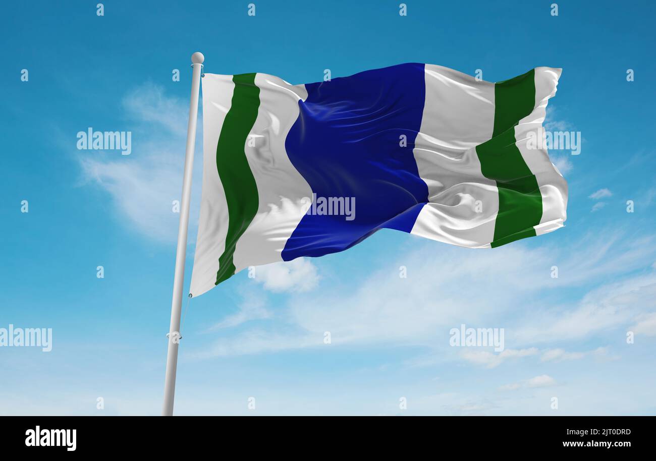 official flag of Vega Alta untied states of America at cloudy sky ...