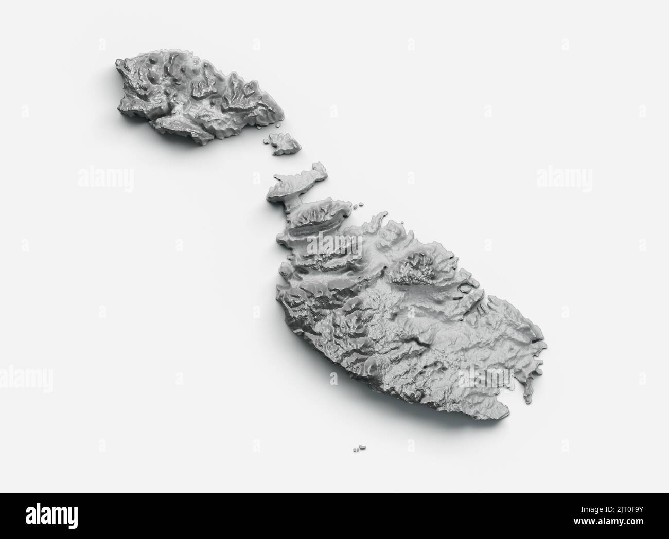 A grayscale 3D illustration of the Malta map on a white background Stock Photo
