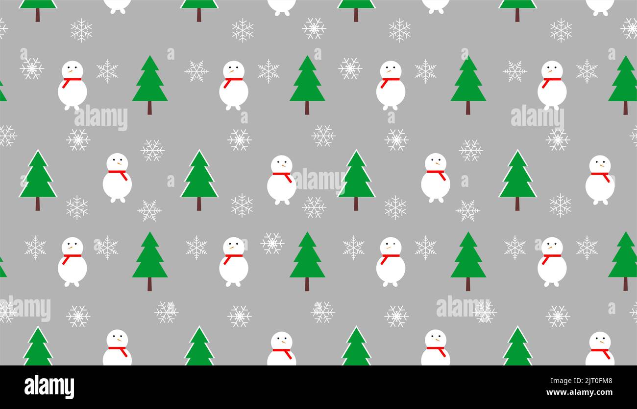 Vector illustration. Christmas seamless pattern with snowman, fir trees ...