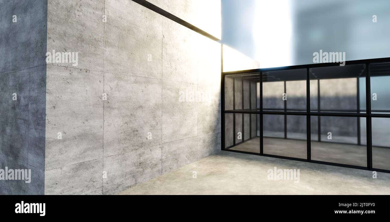 Wall Elements Rendering modern concrete building wall background with glass and metal elements ...