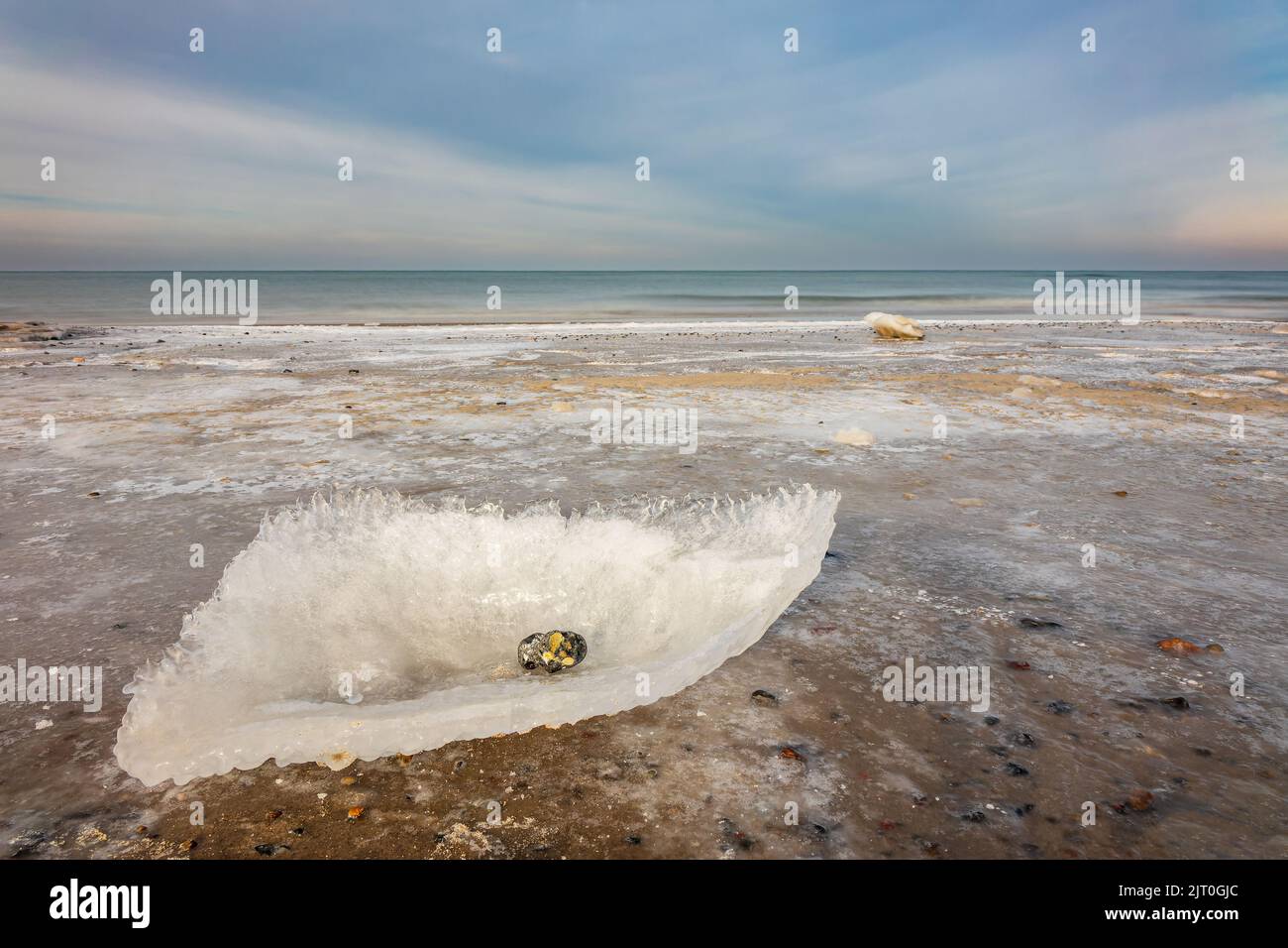 Broken ice in wintertime on the Baltic Sea coast near Kuehlungsborn, Germany. Stock Photo