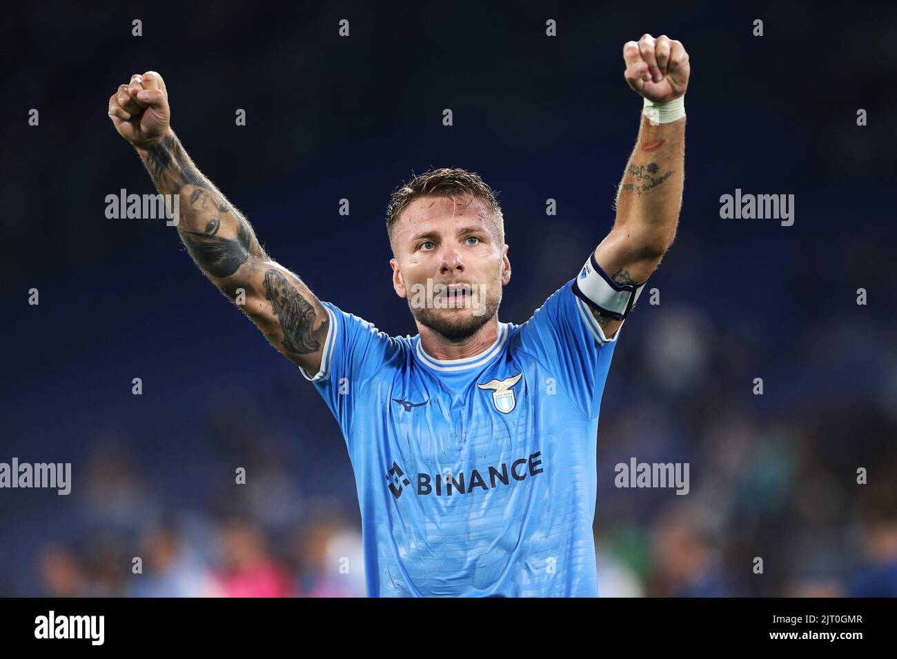 Ciro Immobile of Lazio celebrates the victory at the end of the Italian championship Serie A football match between SS Lazio and FC Internazionale on August 26, 2022 at Stadio Olimpico in Rome, Italy - Photo Federico Proietti / DPPI Stock Photo