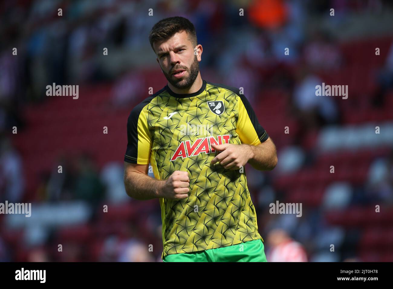 Norwich City's Grant Hanley warms up during the Sky Bet Championship match between Sunderland and Norwich City at the Stadium Of Light, Sunderland on Saturday 27th August 2022. (Credit: Michael Driver | MI News) Credit: MI News & Sport /Alamy Live News Stock Photo