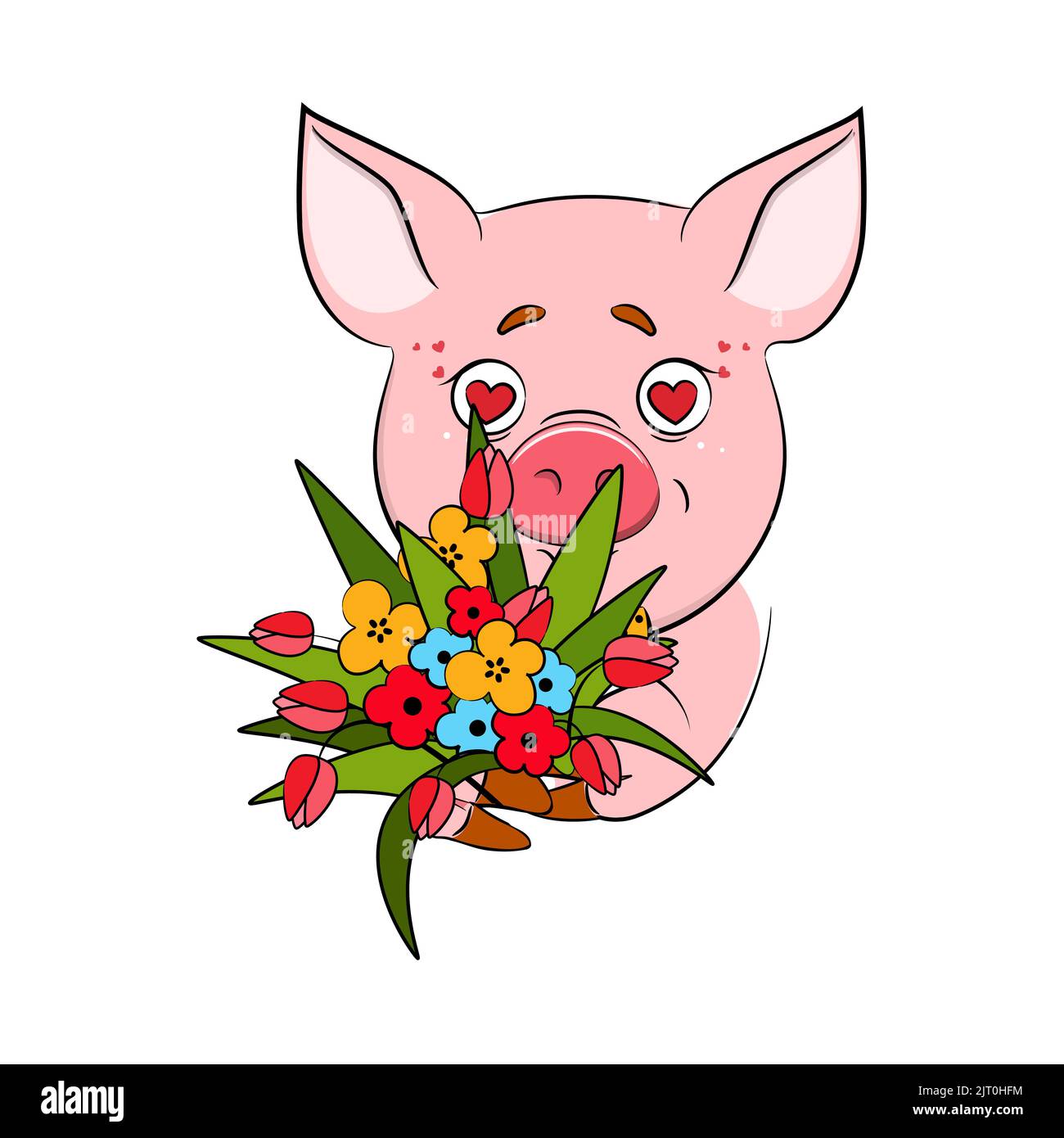 Cute funny pig face expressions. Vector. Stock Vector