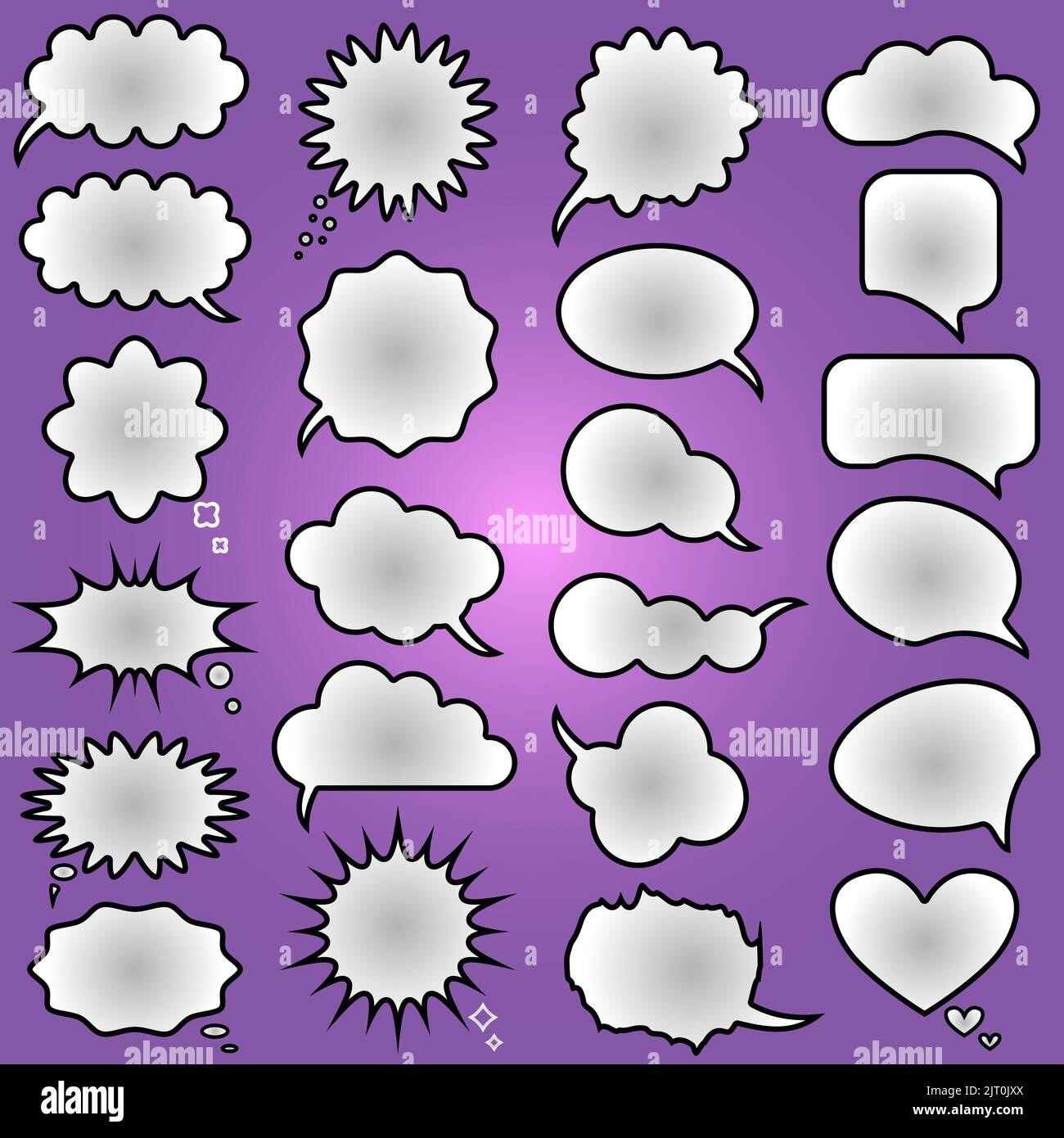 Vector Speech Bubble text icons set on purple background, vector ...