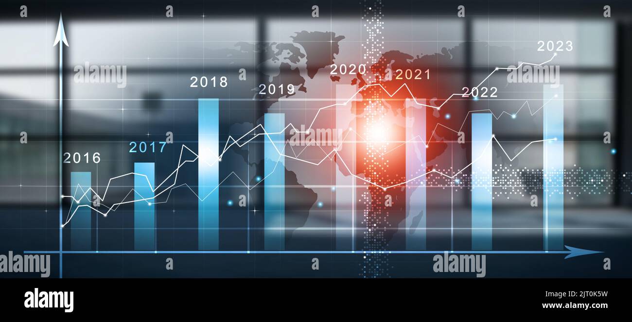 business stock market digital finance graph background. volume chart mixed media banner Stock Photo