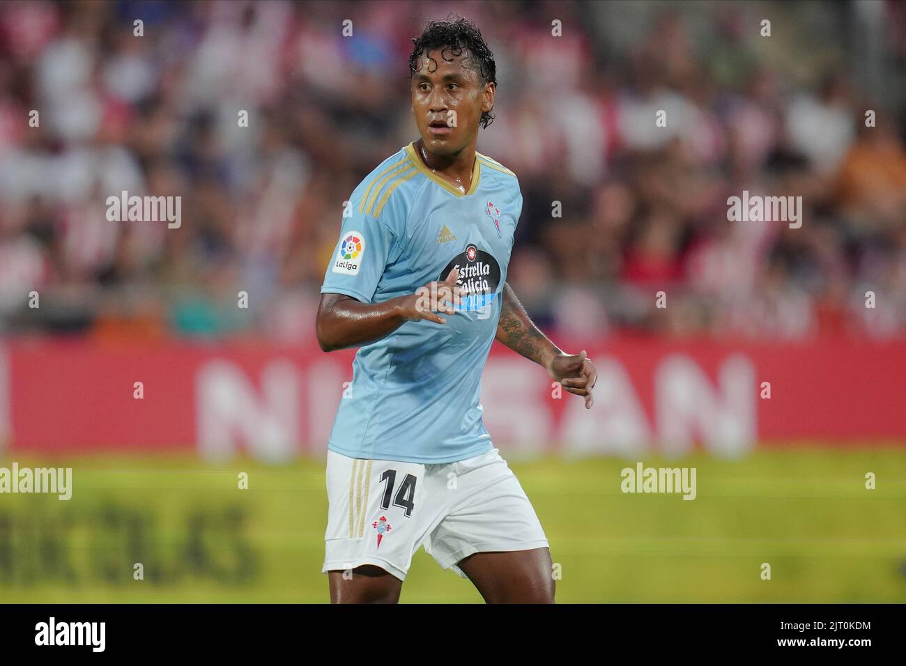 Renato Tapia of RC Celta during the La Liga match between Girona FC and RC Celta played at Montilivi Stadium on August 26, 2022 in Girona, Spain. (Photo by Sergio Ruiz / PRESSIN) Stock Photo