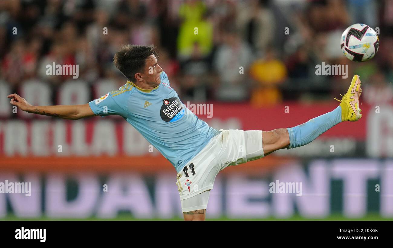 Franco Cervi of RC Celta during the La Liga match between Girona FC and RC Celta played at Montilivi Stadium on August 26, 2022 in Girona, Spain. (Photo by Sergio Ruiz / PRESSIN) Stock Photo