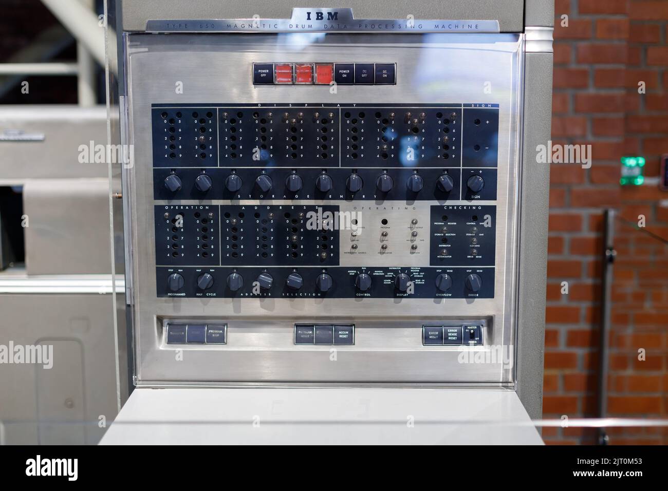 Oslo, Norway. May 01, 2022: Vintage computer at the Oslo Museum of Technology. IBM 650 - the first commercial computer. Stock Photo