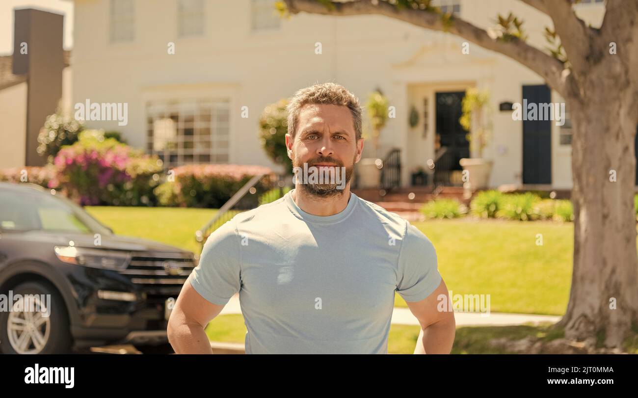 realtor at new house outdoor. ownership concept Stock Photo