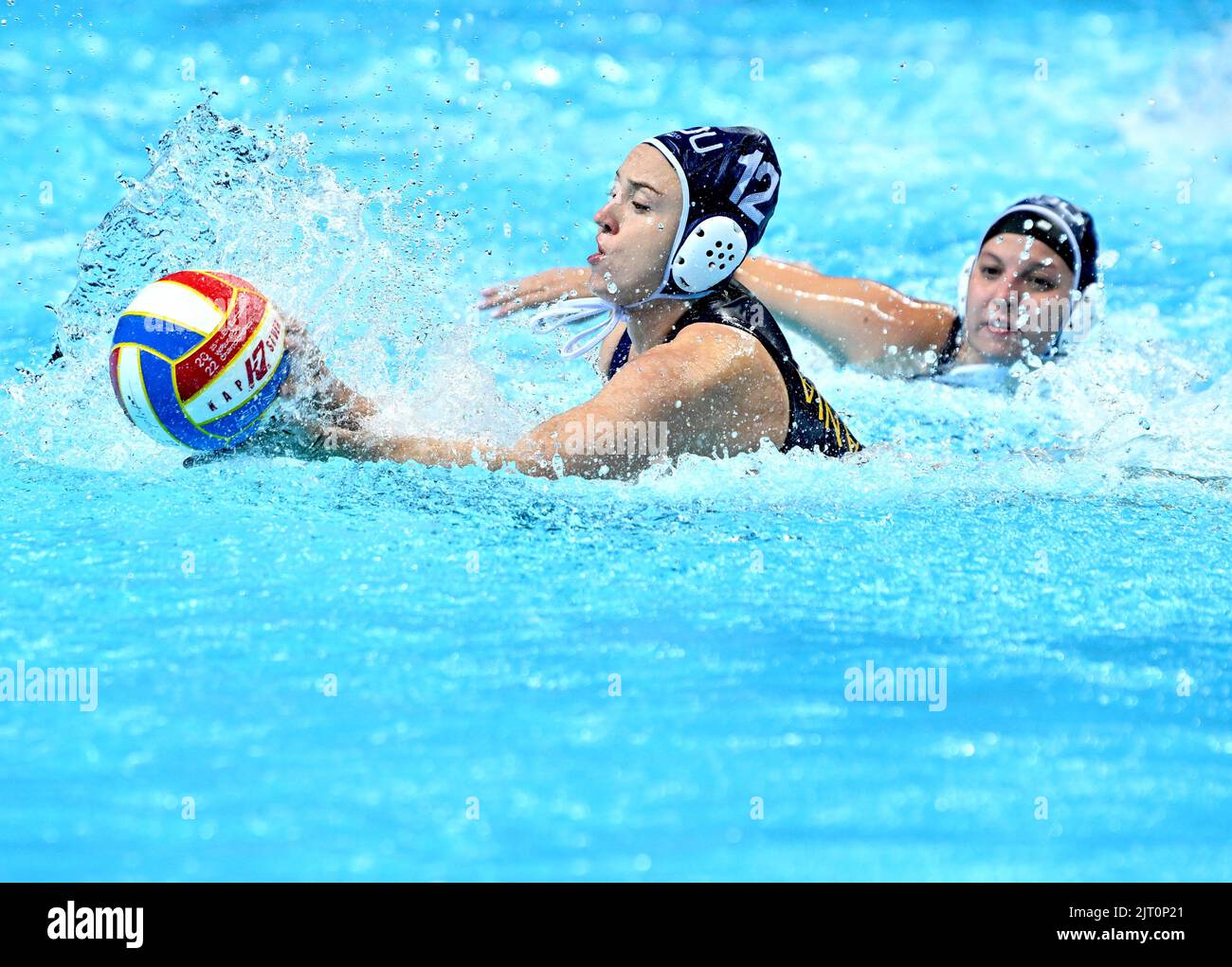 SPLIT, CROATIA - AUGUST 27: Anastasiia Melnychuk of Romania during the 35 Len European Championship Split 2022 Woman's Water Polo match between Germany and Romania at Spaladium Arena on August 27, 2022 in Split, Croatia. Photo: Marko Lukunic/PIXSELL Stock Photo
